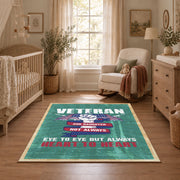 teal red veteran tribute patriotic vintage area rug, styled product view 3