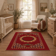 red gold ornate mandala vintage boho area rug, styled product view 3