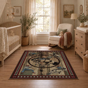 brown celestial horse zodiac mystical vintage area rug, styled product view 3