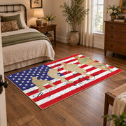 patriotic soldier silhouette and distressed flag area rug, styled product view 3