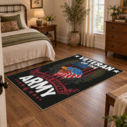 black patriotic military veteran eagle area rug, styled product view 4