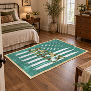 teal patriotic military tank and flag area rug, styled product view 4