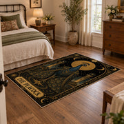 black and gold celestial bull zodiac area rug, styled product view 4