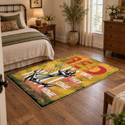 vintage motorcycle rider road adventure area rug, styled product view 4