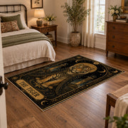ornate elephant mandala black gold mystical vintage area rug, styled product view 4
