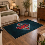 dark blue retro football fan vintage sports area rug, styled product view 4