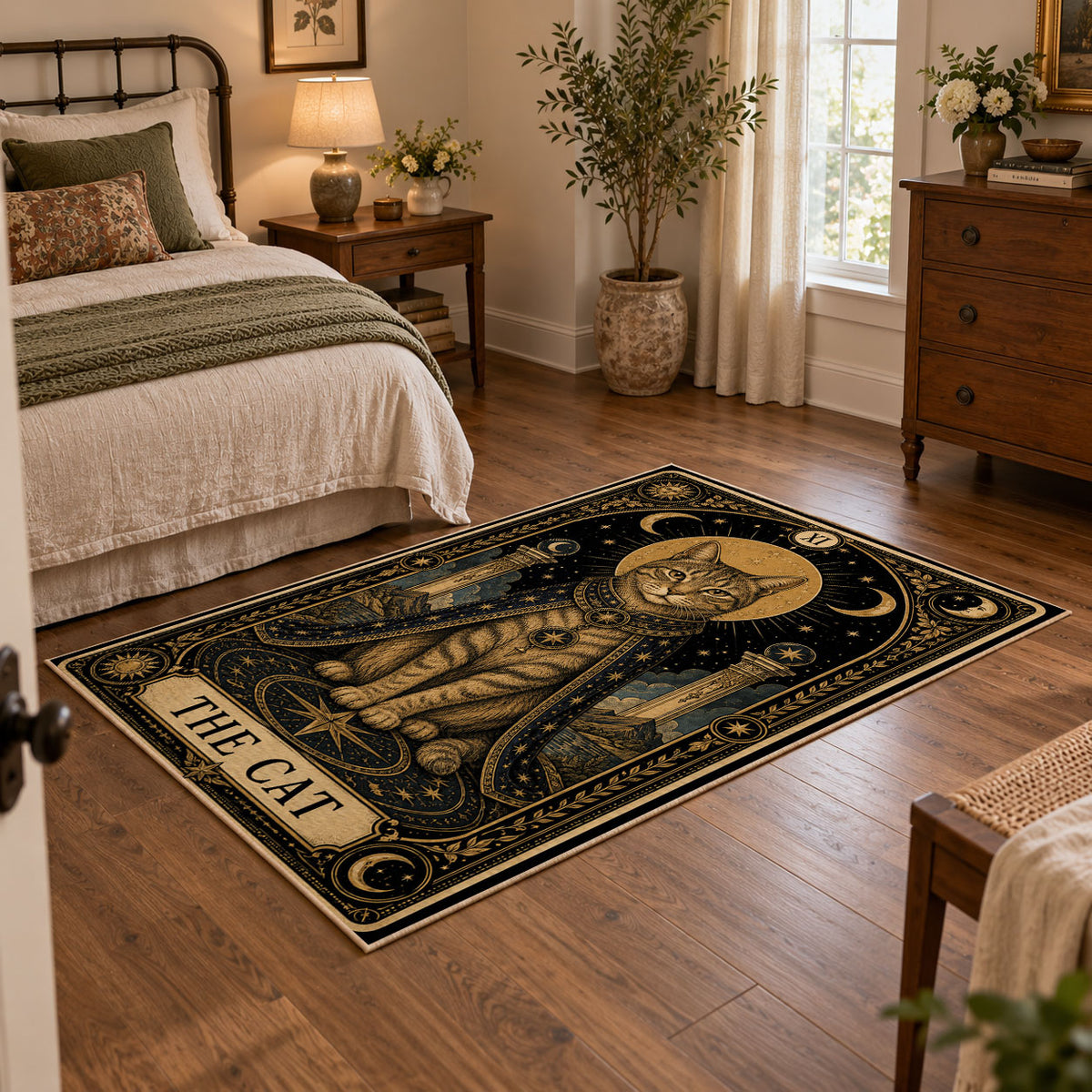 celestial elephant mandala black gold vintage area rug, styled product view 1