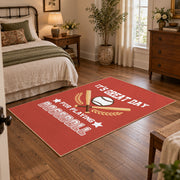 red baseball season quote vintage sports area rug, styled product view 4
