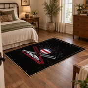 black red baseball bat ball vintage sports area rug, styled product view 4