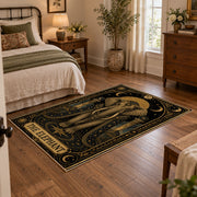 black gold elephant mandala mystical vintage area rug, styled product view 3