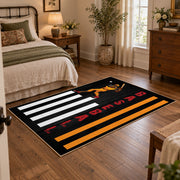 black white orange army tribute vintage military area rug, styled product view 4