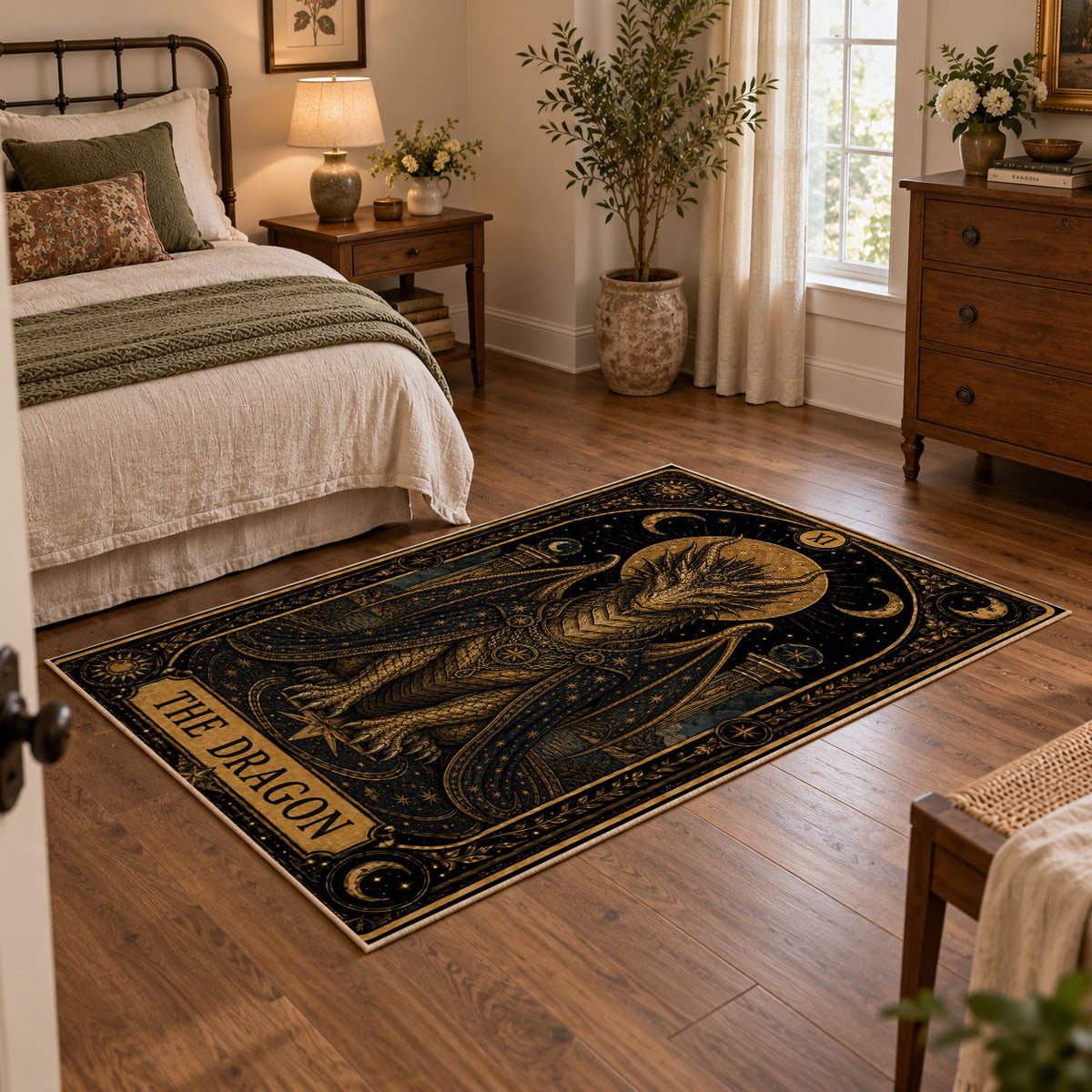 celestial elephant tapestry black gold mystical area rug, styled product view 1