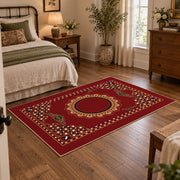 red gold ornate mandala vintage boho area rug, styled product view 4