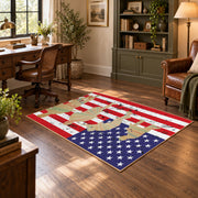 patriotic soldier silhouette and distressed flag area rug, styled product view 4