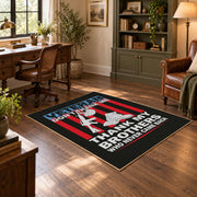 black and red patriotic service tribute area rug, styled product view 5