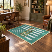 teal patriotic military tank and flag area rug, styled product view 5