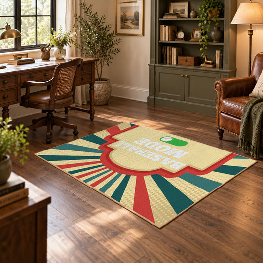 colorful retro positive gesture vintage area rug, styled product view 1