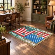 patriotic eagle flag red white blue vintage area rug, styled product view 5
