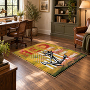 vintage motorcycle rider road adventure area rug, styled product view 5