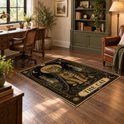 celestial elephant mandala black gold vintage area rug, styled product view 4