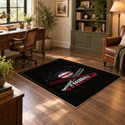 black red baseball bat ball vintage sports area rug, styled product view 5