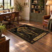 black gold elephant mandala mystical vintage area rug, styled product view 4