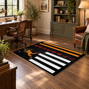 black white orange army tribute vintage military area rug, styled product view 5