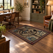 brown celestial horse zodiac mystical vintage area rug, styled product view 5