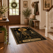 black and gold celestial ram zodiac area rug, styled product view 5