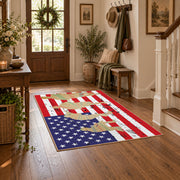 patriotic soldier silhouette and distressed flag area rug, styled product view 5