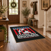 black and red patriotic service tribute area rug, styled product view 6