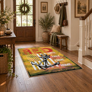 vintage motorcycle rider road adventure area rug, styled product view 6