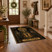 ornate elephant mandala black gold mystical vintage area rug, styled product view 6