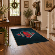 dark blue retro football fan vintage sports area rug, styled product view 6