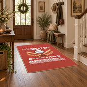 red baseball season quote vintage sports area rug, styled product view 5