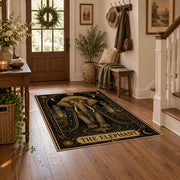 black gold elephant mandala mystical vintage area rug, styled product view 5
