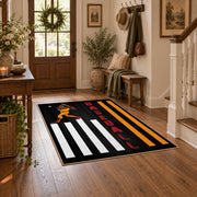 black white orange army tribute vintage military area rug, styled product view 6