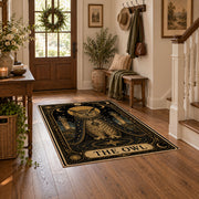 ornate celestial elephant black gold vintage area rug, styled product view 6