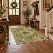 green gold geometric mandala vintage mosaic area rug, styled product view 6