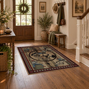 brown celestial horse zodiac mystical vintage area rug, styled product view 6
