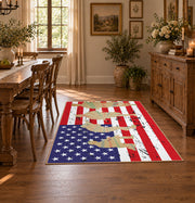 patriotic soldier silhouette and distressed flag area rug, styled product view 6