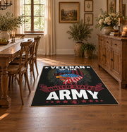 black patriotic military veteran eagle area rug, styled product view 6