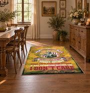 distressed gold military service tribute area rug, styled product view 6