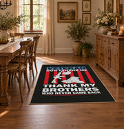 black and red patriotic service tribute area rug, styled product view 7