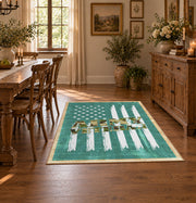 teal patriotic military tank and flag area rug, styled product view 6