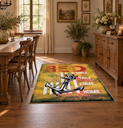 vintage motorcycle rider road adventure area rug, styled product view 7