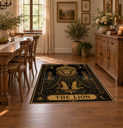black gold celestial elephant mystical vintage area rug, styled product view 7