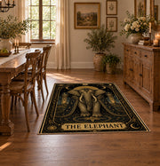black gold elephant mandala mystical vintage area rug, styled product view 6