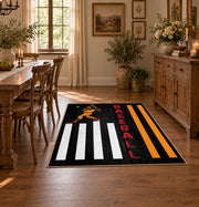black white orange army tribute vintage military area rug, styled product view 7