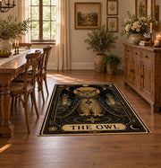 ornate celestial elephant black gold vintage area rug, styled product view 7
